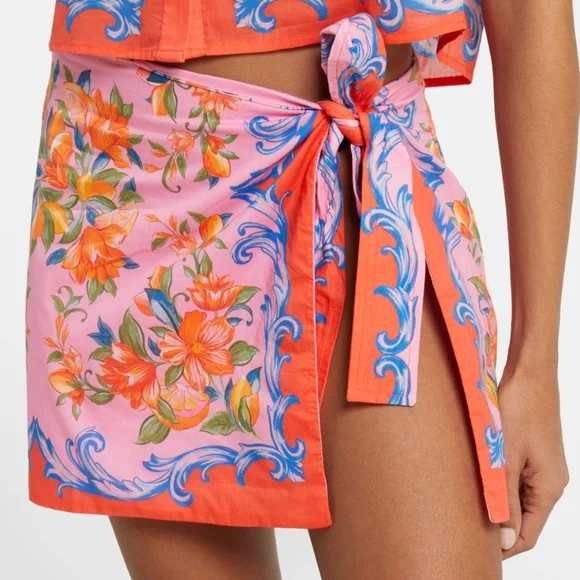 Farm Rio Sicily floral cotton wrap skirt display picture 1